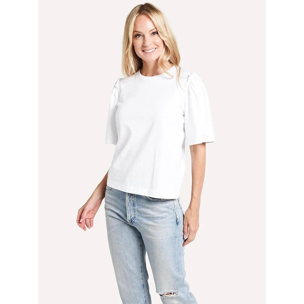 Citizen of Humanity Vera Gathered Shoulder Top White Cotton USA Med Minimalist